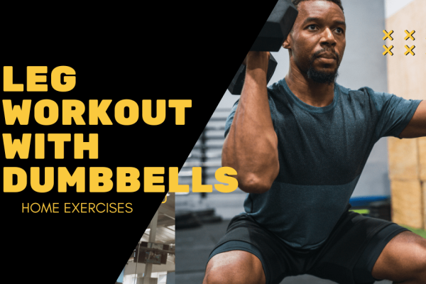 home workout leg workout plan with dumbbells, a man single arm squatting with a dumbbells.